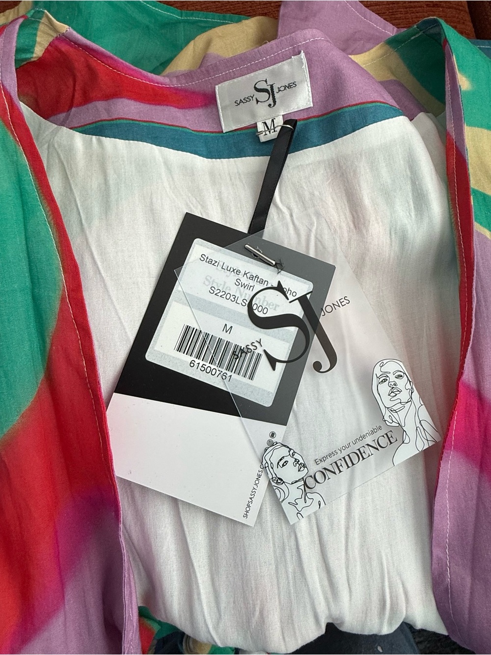 Sassy Jones Multicolor Swirl “Stazi”Kaftan - Green, Pink, Purple, Yellow - Picture 1 of 3